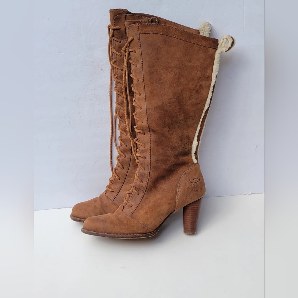 UGG Camille Women's Size- 6 Brown Leather Zip Lace Boots (F8007F)